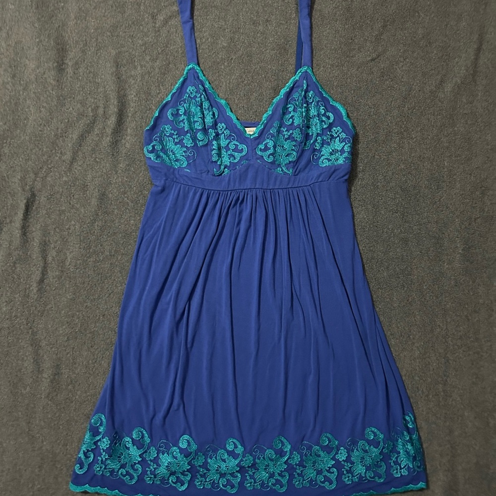 Blue Embroidered Mesh Dress